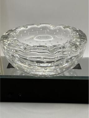 Daum France Crystal Cigarette Ashtray Controlled Bubble Art Glass Bowl